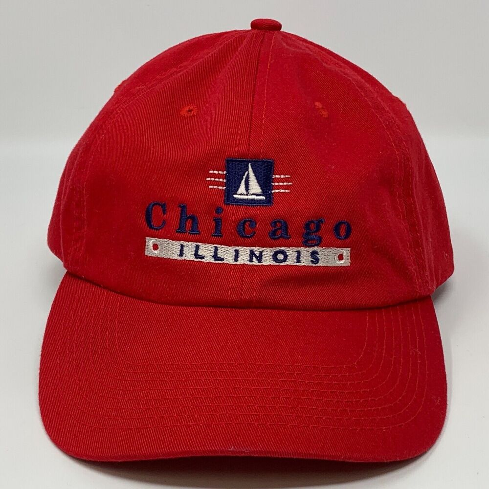 Chicago Illinois Dad Hat Baseball Cap Red Sailboat Nautical Strapback Perrin